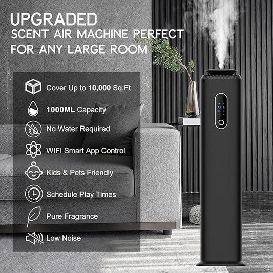 1000ML- Commercial Diffuser Machine With WIFI App Control for Whole House - Cover 10000 Sq Ft - Tower Hotel Scent Diffuser - Scent Air Machine & Waterless Essential Oil Diffuser for Large Room - Black