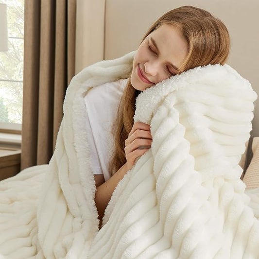 Bedsure Sherpa Throw Blanket for Couch - Super Soft, Cozy Fleece Thick Warm Blanket for Winter, GentleSoft Plush & Fluffy Throw Gift for Women, Room Decor, White, 50x60 Inches