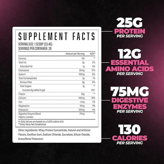 Huge Whey, Protein Powder for Muscle Gain, 25g Protein, 12g EAAs, Supports Muscle Growth, Performance & Recovery (White Chocolate Raspberry, 30 Servings)