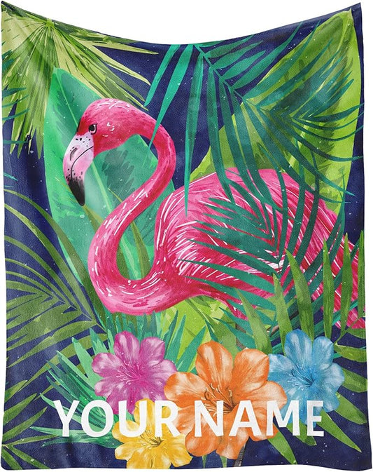 Custom Flamingo Blanket Gifts - 50 x 60 Inches Funny Flamingo Throw - Green Fluffy Warm Cozy Blankets for Sofa