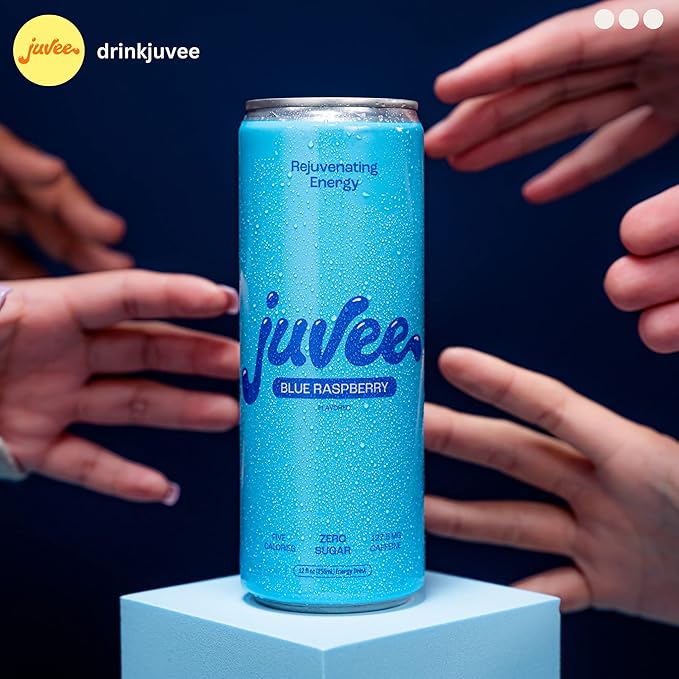Juvee Rejuvenating Energy Drink. Sugar Free Energy Drinks. Taurine, Vitamin B12, Vitamin B6. 128 Mg Of Caffeine. L-Theanine For Mood Support. Panax Ginseng For Focus. Vitamin C For Immune Support. Gluten Free 12 oz - 12 Pack - Blue Raspberry