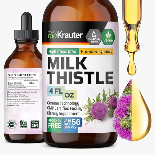 BIO KRAUTER Milk Thistle Extract Liquid - Silymarin Milk Thistle Supplement - Vegan, Alcohol & Sugar Free Liver Cleanse Detox Drops - 4 fl oz