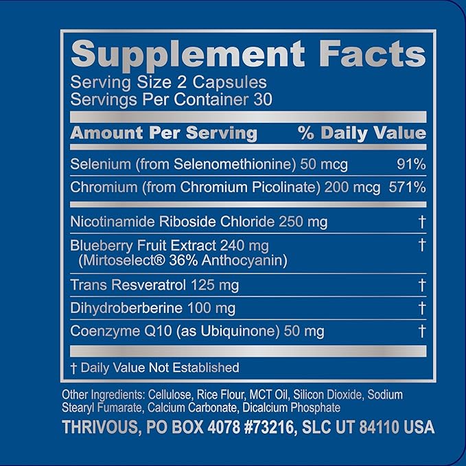 Thrivous Vitality - Enhance Cell & DNA Function for Better Aging - Advanced Geroprotector Supplement: Berberine, Nicotinamide Riboside, Resveratrol, CoQ10, Blueberry Anthocyanin - 60 Capsules