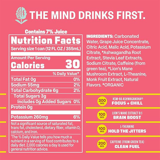 GYM WEED Athletic Focus Drink with KSM-66 Ashwagandha, Lion's Mane Mushroom, L-Theanine, 200mg Green Tea Caffeine with Natural Sweeteners Rainbow Sherbet Flavor, 12 Pack