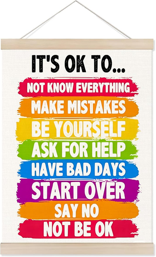 Welshower Colorful Mental Health Poster Hanger Frame, It's OK to Inspirational Quote Mental Health Wall Art Prints Decor for Therapy Counselor Office Classroom Framed, 12x16 Inch