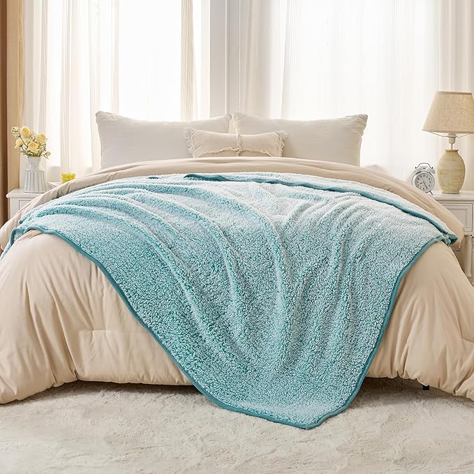 EMME Fuzzy Blanket Soft Fleece Throw Blankets for Women, Fluffy Sherpa Throws(Plush Teal,50"x60")
