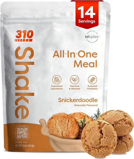 310 Nutrition All-In-One Meal Replacement Shake Powder - Plant-Based Protein Smoothie Blend w/High Fiber, Probiotics & Adaptogens - Low Carb, Vegan, Keto & Paleo Friendly - Snickerdoodle - 14 Srv