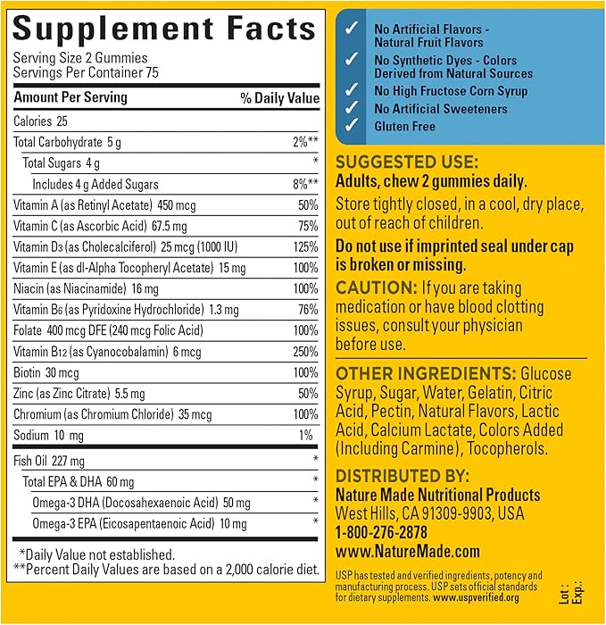Nature Made Mens Multivitamin Gummies with Omega-3, Mens Gummy Multivitamins for Daily Nutritional Support, 150 Gummy Vitamins and Minerals, 75 Day Supply