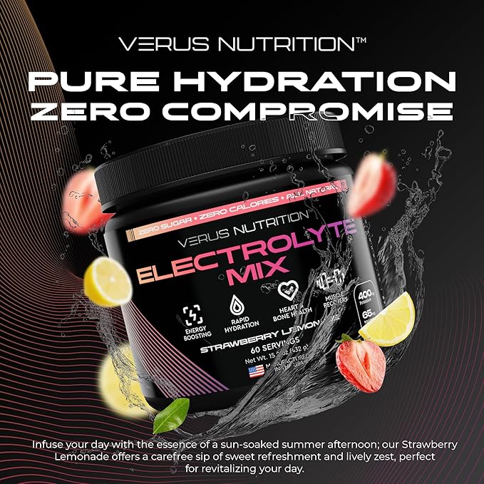 Electrolytes Powder No Sugar- Zero Calorie Hydration Powder | Sugar Free Electrolytes for Fasting, Keto & Vegan | Natural Ingredients Electrolyte Mix for Energy Boost, 60 Servings