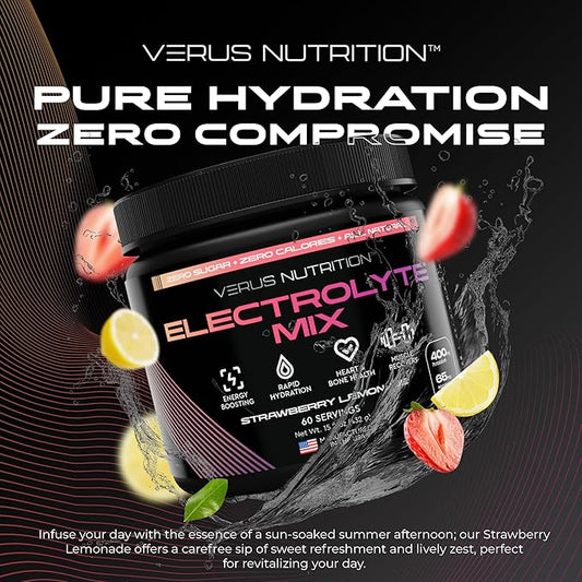 Electrolytes Powder No Sugar- Zero Calorie Hydration Powder | Sugar Free Electrolytes for Fasting, Keto & Vegan | Natural Ingredients Electrolyte Mix for Energy Boost, 60 Servings