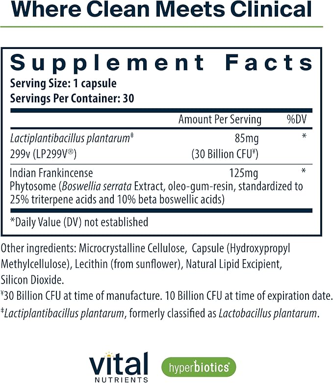 Hyperbiotics Vital Nutrients IBS Probiotic | Reduce Symptoms of IBS* | Clinically Studied Vegan probiotic for IBS Relief from Bloating, Gas, Diarrhea, & Abdominal Discomfort* | 30 Capsules