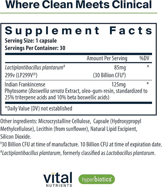 Hyperbiotics Vital Nutrients IBS Probiotic | Reduce Symptoms of IBS* | Clinically Studied Vegan probiotic for IBS Relief from Bloating, Gas, Diarrhea, & Abdominal Discomfort* | 30 Capsules