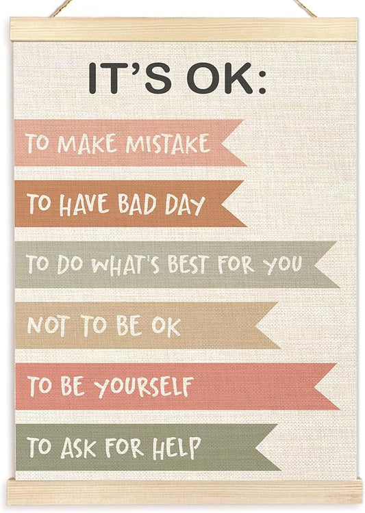 Ecezatik Mental Health It's OK to Be Yourself Poster Hanger Frame, Boho Mental Health Awareness Posters Wall Decor for Classroom Therapy Office School Counselor Office Calm Down Corner, 12x16 Inches