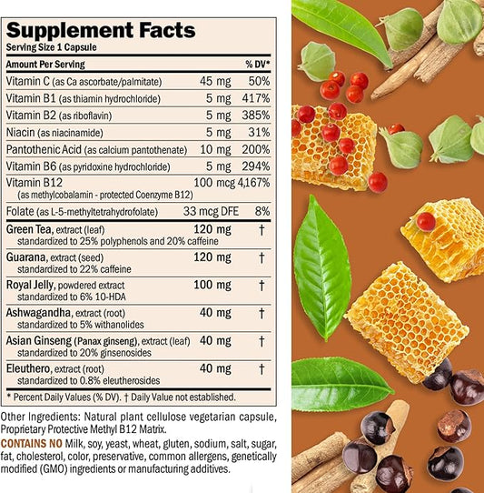 ANDREW LESSMAN Urgent Energy 30 Capsules - Provides a Safe, Healthy Means of Enhancing Energy Levels and Feelings of Well-Being, Green Tea, Guarana, Ginseng, Royal Jelly, Ashwagandha, B-Complex