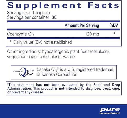 Pure Encapsulations CoQ10 120 mg - Coenzyme Q10 Supplement for Heart Health, Energy, Antioxidants, Brain & Memory Health - Cellular Health, Cognition & Cardiovascular Support* - 30 Capsules