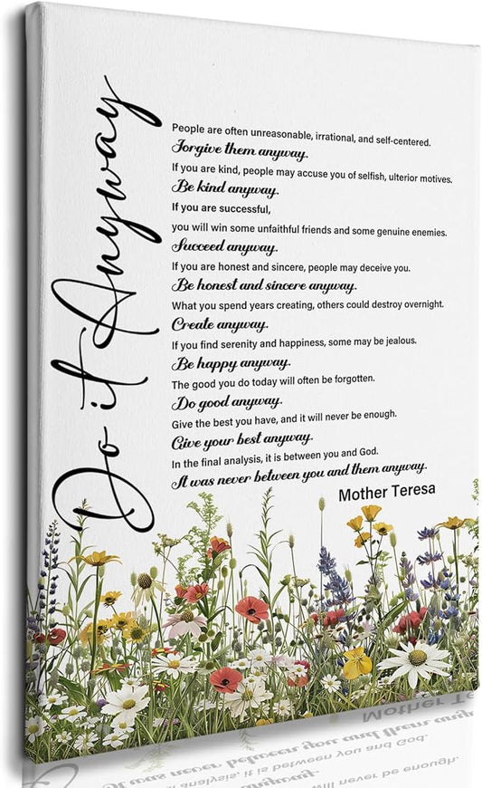 Nitelat Do It Anyway Christian Wall Art, Christian Bible Verse Canvas Wall Art Decor for Home Living Room Church, Wildflower Religious Scripture Canvas Pictures for Wall Decor, 16x24 Inch