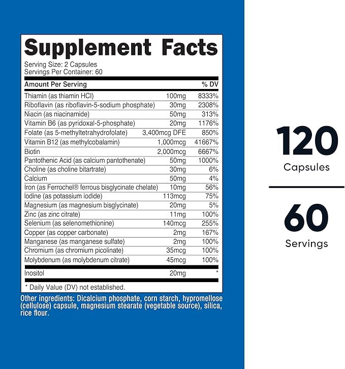 Nutricost Methylated Vitamin B Complex 120 Capsules - (60 Servings) Gluten-Free