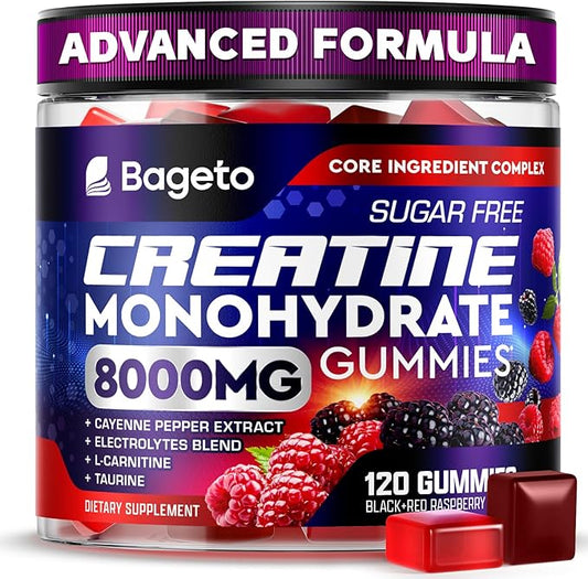 Creatine Monohydrate Gummies Complex 8000mg with L-Carnitine, Electrolyte & Taurine, Flavored and Chewable Creatine for Muscle Growth, Energy & Strength, Pre-Workout Gummies for Men and Women 120pcs