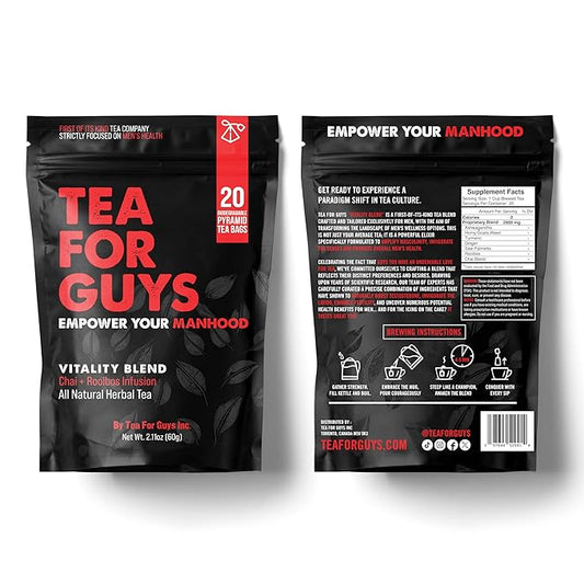 Tea For Guys: Vitality Blend – Natural Support for Testosterone, Libido, Prostate and Male Fertility | Herbal Tea for Energy & Wellness – 20 Biodegradable Tea Bags