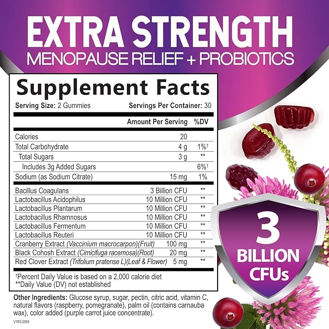 Menopause Supplements for Women - 3 Billion CFU Natural Menopause Relief for Mild Hot Flashes & Night Sweats, PH, Vaginal Health Support Probiotics for Women Gummy, Probiotic Supplement - 60 Gummies