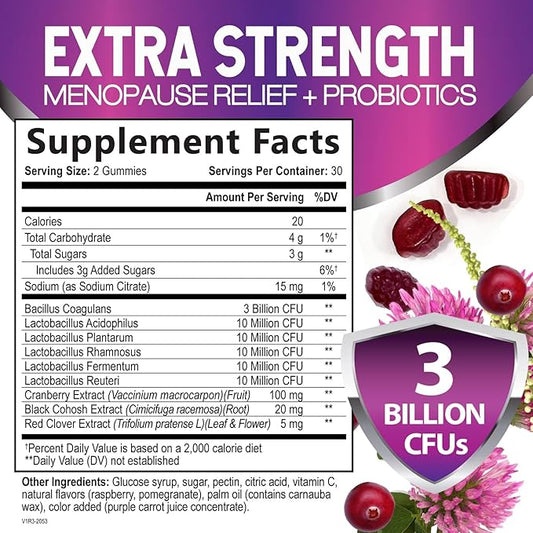 Menopause Supplements for Women - 3 Billion CFU Natural Menopause Relief for Mild Hot Flashes & Night Sweats, PH, Vaginal Health Support Probiotics for Women Gummy, Probiotic Supplement - 60 Gummies