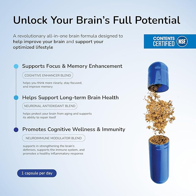 Daily Brain Supplement, Premium Nootropic Helps Boost Memory, Enhances Cognition, and Supports Brain Health & Immune Function with Phosphatidylserine, Resveratrol & Glutathione (30 Servings)