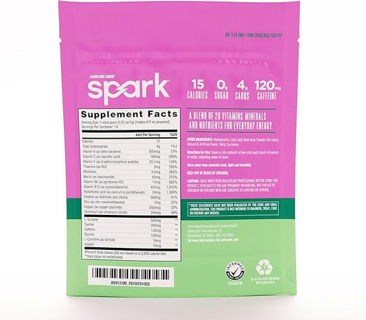 AdvoCare Spark Vitamin & Amino Acid Supplement - Focus & Energy Drink Powder Mix with Vitamin A, B-6, C & E - Also Includes L-Carnitine & L-Tyrosine - Water Melon, 14 Stick Packs