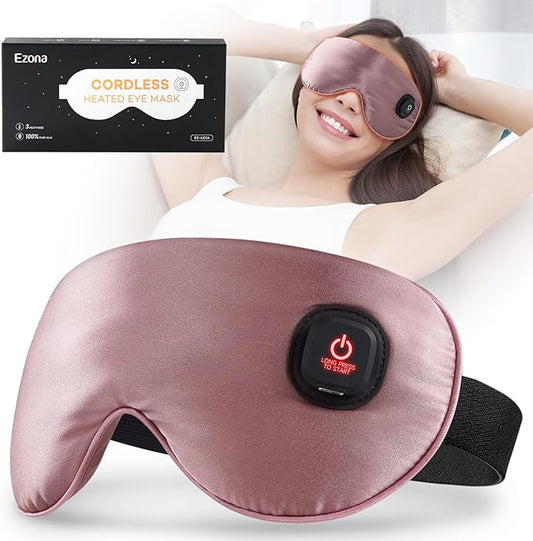 Ezona Silk Cordless Heated Eye Mask, Warm Eye Compress Mask for Dry Eyes, Washable Eye Heating Pad for Travel, Dry Eye Mask for Blepharitis, Sinus Migraine (Purple)
