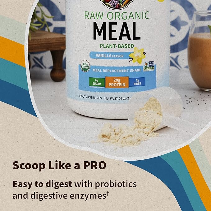 Garden of Life Meal Replacement Shakes, Vegan Raw Organic Protein Powder, Vanilla Protein Powder with Plant Based Pea Protein, Sprouts, Greens, Probiotics, Dairy Free 14 Servings