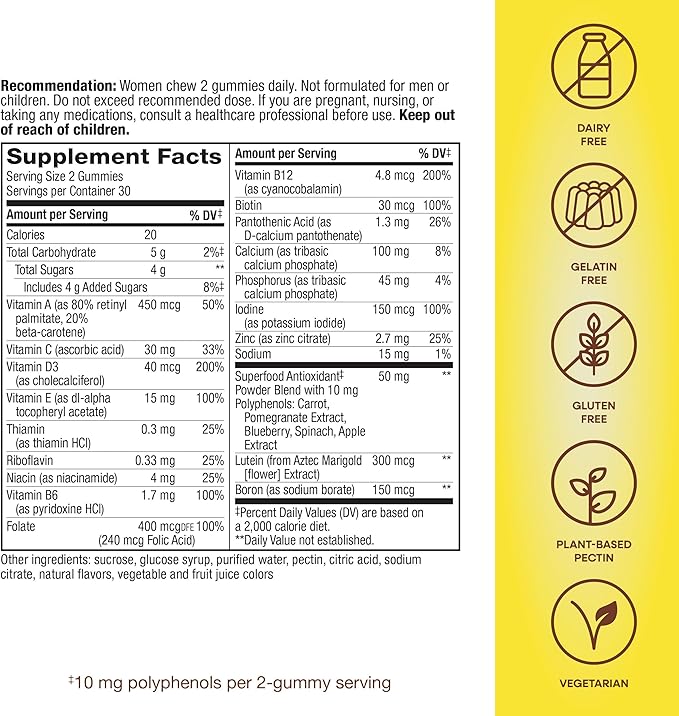 Nature's Way Alive! Women's 50+ Daily Gummy Multivitamins, Women's Supplements, Supports Healthy Heart, Brain & Bones,* B-Vitamins, Mixed Berry Flavored, 60 Gummies (Packaging May Vary)