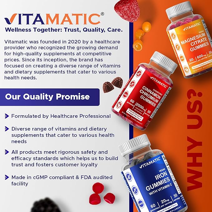 Vitamatic Biotin Gummies 10,000 mcg for Stronger Hair, Skin & Nails - 60 Vegan Gummies - Also Called Vitamin B7 (6 Bottles)