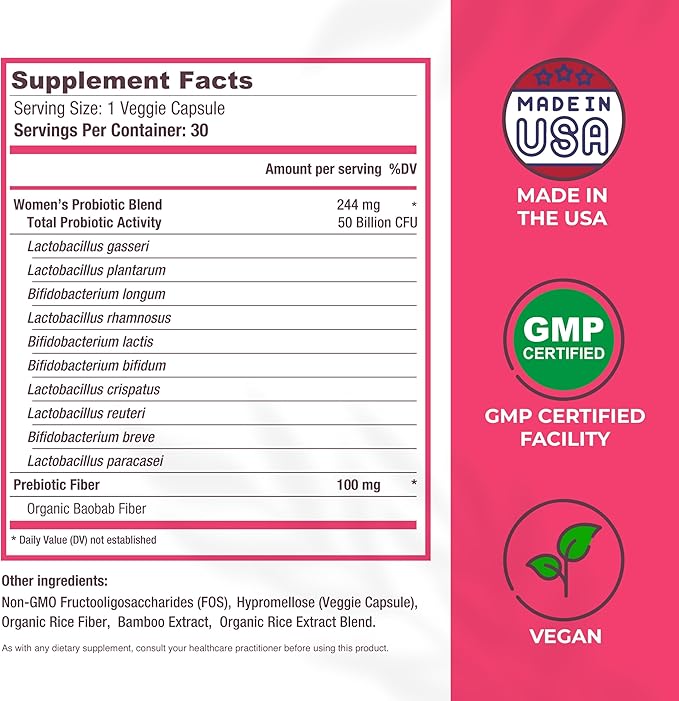 Mama Natural Womens Probiotic – Vaginal, Gut Health & Immune Support Supplement – with Organic Prebiotics (30 Count) - Lactobacillus & Bifidobacterium Probiotic - 50 Billion CFU & 10 Strains