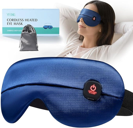 YFONG Cordless Heated Eye Mask for Dry Eyes, Warm Eye Compress for Stye, Blepharitis, Chalazion, MGD, Washable Heating Eye Mask for Sleeping, Travel, Office Nap, Perfect Light Blocking (Blue)