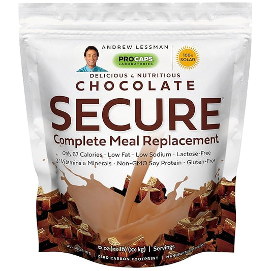 ANDREW LESSMAN Secure Soy Complete Meal Replacement - Chocolate 100 Servings - Only 67 Calories, 7g Non-GMO Soy Protein, Vitamins and Minerals, Low-Fat, Nutritious and Delicious, Mixes Instantly