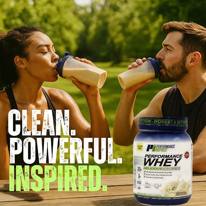 PERFORMANCE INSPIRED Nutrition WHEY Protein Powder – All Natural – 25G Protein – BCAAs – Digestive Enzymes – Fiber Packed – Natural Vanilla – 2lb