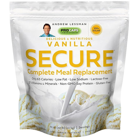 ANDREW LESSMAN Secure Soy Complete Meal Replacement - Vanilla 100 Servings - Only 63 Calories, 7g Non-GMO Soy Protein, Vitamins and Minerals, Low-Fat, Nutritious and Delicious, Mixes Instantly