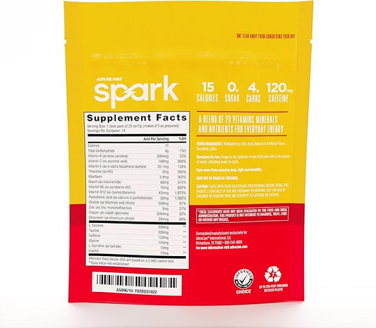 AdvoCare Spark Vitamin & Amino Acid Supplement - Focus & Energy Drink Powder Mix with Vitamin A, B-6, C & E - Also Includes L-Carnitine & L-Tyrosine - Mango Strawberry, 14 Stick Packs
