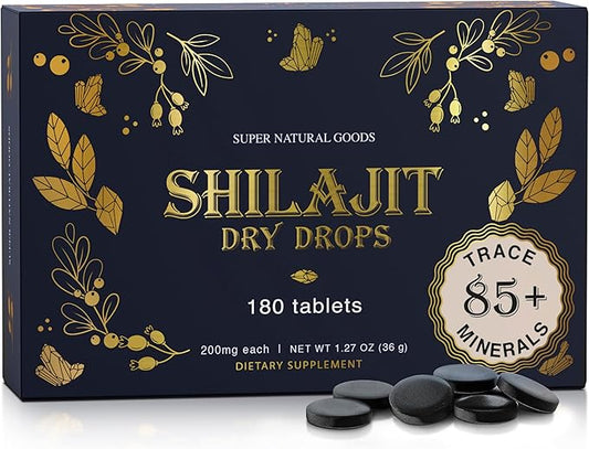 Pure Shilajit Resin Dry Drops - High Potency, Grade A, 100% Pure & Natural with Fulvic Acid & 85+ Trace Minerals | Better Energy Metabolism & Immune Support | 180 Easy-to-Take Tablets for Men & Women