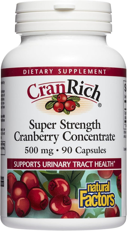 CranRich by Natural Factors, Super Strength Cranberry Concentrate, Antioxidant Supplement for Urinary Tract Support, Non-GMO, 90 Capsules