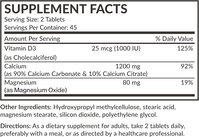 Futurebiotics Calcium 1200 MG Per Serving Sustained Release with Vitamin D3 1000 IU Per Serving Non-GMO, 90 Vegetarian Tablets