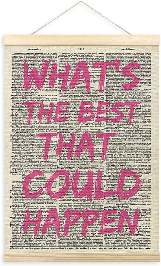 TLESKE Retro Trendy Inspirational Motivational Poster Hanger Frame, Positive Mental Health Hanging Wall Art Room Decor for Teen Girls Dorm Bedroom, What's the Best That Could Happen Prints, 12x16
