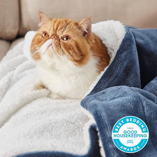 Bedsure GentleSoft Sherpa Fleece Throw Blanket Twin Size for Couch - Thick and Warm, Soft Fuzzy Plush Twin Blanket for Winter, Slate Blue, 60x80 Inches