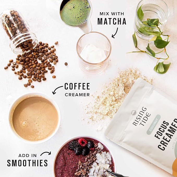 Rising Tide Organic Mushroom Superfood Creamer - Coconut Milk Powder, Lions Mane Mushrooms, & MCT Oil - Dairy Free, Unsweetened, Keto Friendly & Plant-Based - Only 4 Ingredients - Add to Coffee, Matcha or Smoothies