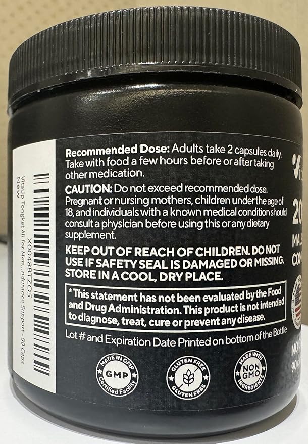 Tongkat Ali for Men 20 in 1 with Astragalus - USA Made Mens Supplement Complex with Black Maca Root, L-Arginine, Ginseng, Calcium, Astragalus for Normal Strength & Endurance Support - 90 Caps