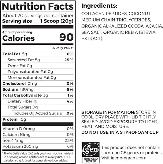 Orgain Keto Collagen Protein Powder with MCT Oil, Chocolate - Paleo Friendly, Grass Fed Hydrolyzed Collagen Peptides Type I and III, Dairy Free, Gluten Free, Soy Free, 0.88 Lb (Packaging May Vary)