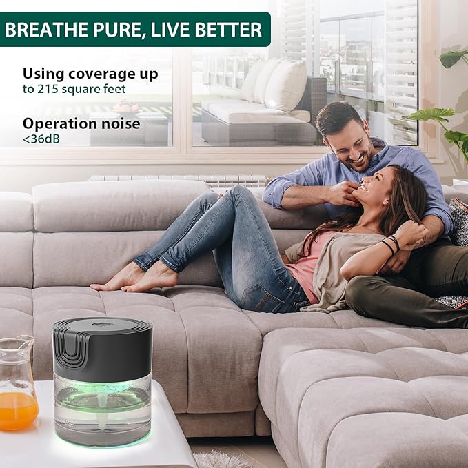Water Air Purifiers for Home, Oxyvana Quiet Variable Speed Water Based Air Purifier with 7 Color Night Light, Air Washer Humidifier for Home, Bedroom, Office, Pet Odors
