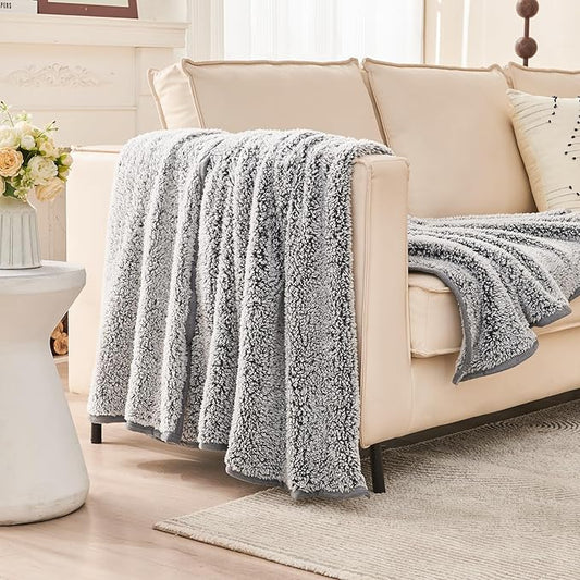 EMME Fuzzy Blanket Soft Fleece Throw Blankets for Women, Fluffy Sherpa Throws(Plush Grey,60"x80")