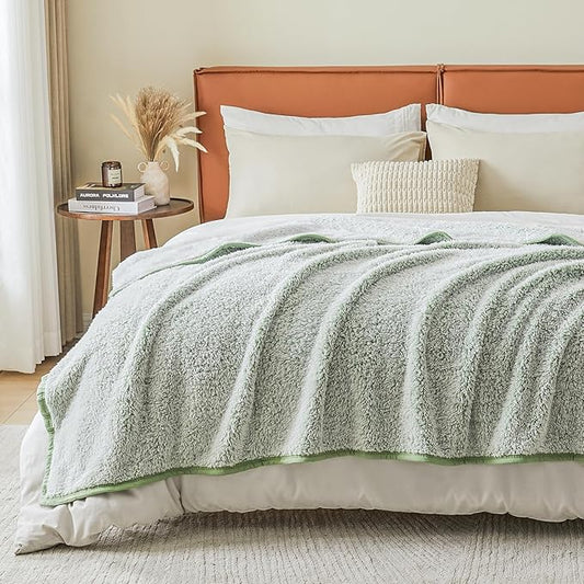 EMME Fuzzy Blanket Soft Fleece Throw Blankets for Women, Fluffy Sherpa Throws(Plush Sage,50"x60")