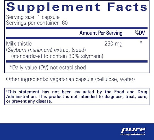 Pure Encapsulations Silymarin - 250 mg Milk Thistle Per Capsule - Liver Health Support - Antioxidants Supplement - Non-GMO & Vegan - 60 Capsules