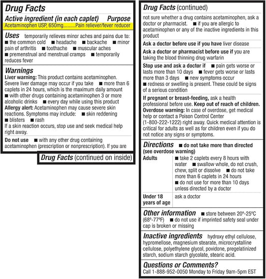 HealthA2Z® Pain Relief Extended Release | Acetaminophen 650mg | 8 Hours | Arthiritis Pain | Pain Reliever - Fever Reducer | Contains no Aspirin (300 Count)